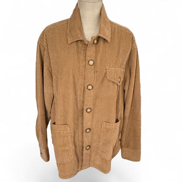 American Eagle (AE) Large Button Down Tan Corduroy Ribbed Jacket - Picture 1 of 7